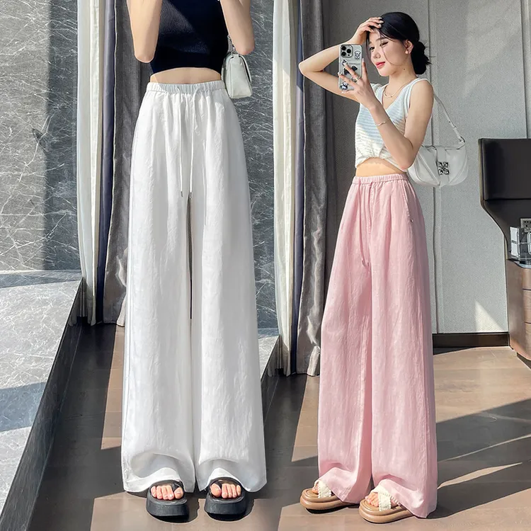 亚麻阔腿裤女装2025夏季莱赛尔天丝简约棉麻休闲垂感直筒拖地裤子