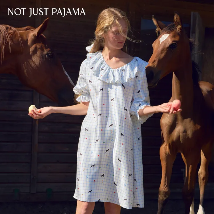 Not Just Pajama Pony小马系列 真丝斜纹五分袖睡裙连衣裙