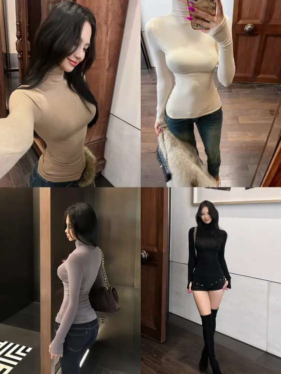 纯欲磨毛高领长袖打底T恤修身弹力百搭显瘦多色紧身上衣女