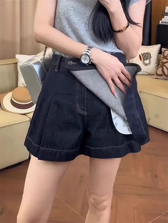 大码2025夏季薄款高腰不规则牛仔裙裤女胖mm遮胯显瘦五分裤夏季女