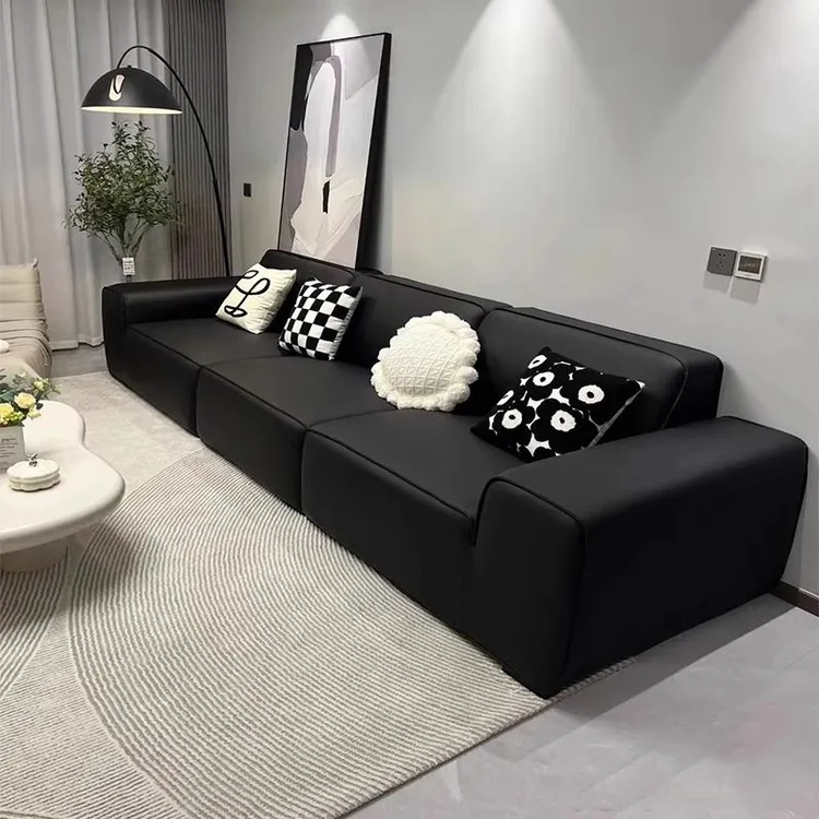 2025款意式极简豆腐块沙发大小户型直排落地大黑牛全真皮沙发一体