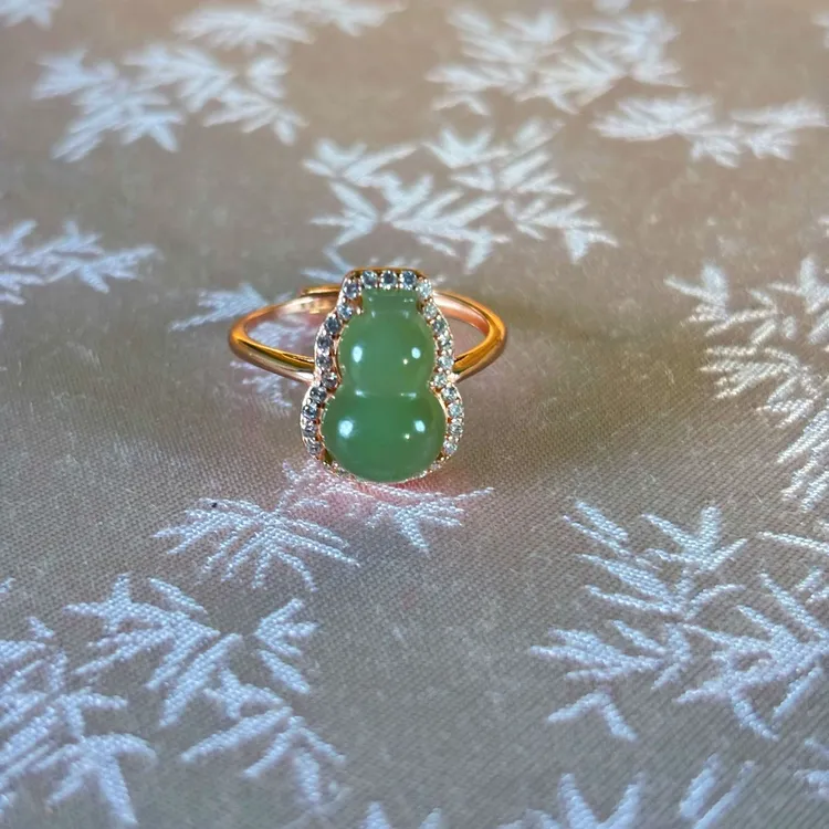 和田玉 葫芦 镶银戒指气质轻奢时尚精美可调节