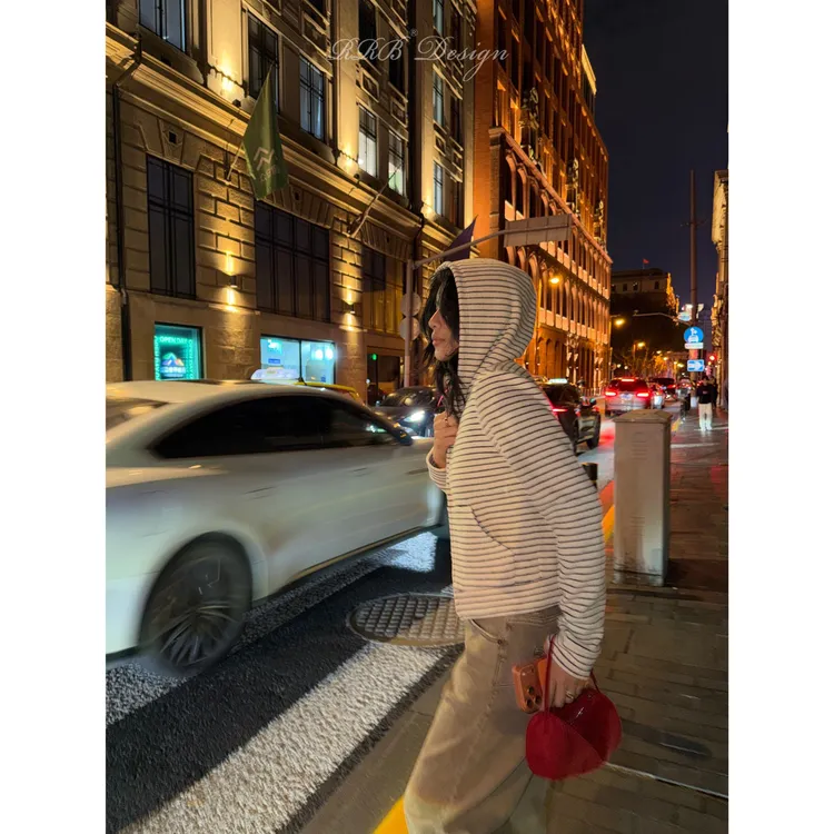 RRB Design 日常衣橱简约百搭极简条纹连帽条纹拉链上衣