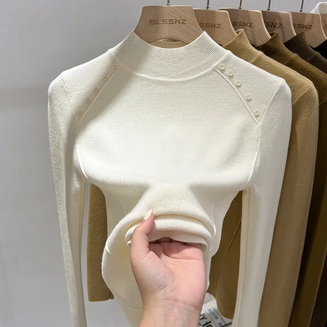 设计感半高领白色毛衣女内搭秋冬2025新款套头加厚针织打底衫上衣