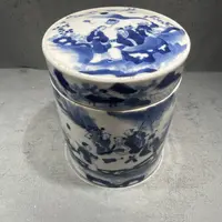 道光青花人物盖罐
