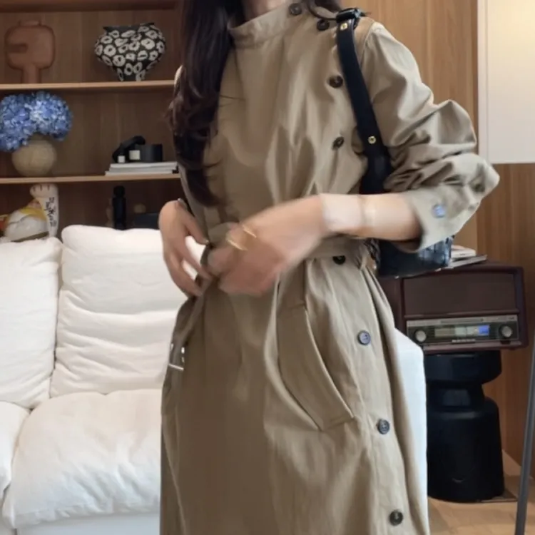 气质款宽松长款立领薄款卡其色风衣女秋新款