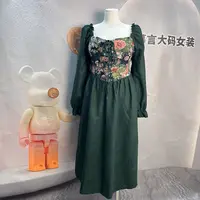9284法式甜盐连衣裙绿色碎花长款裙子