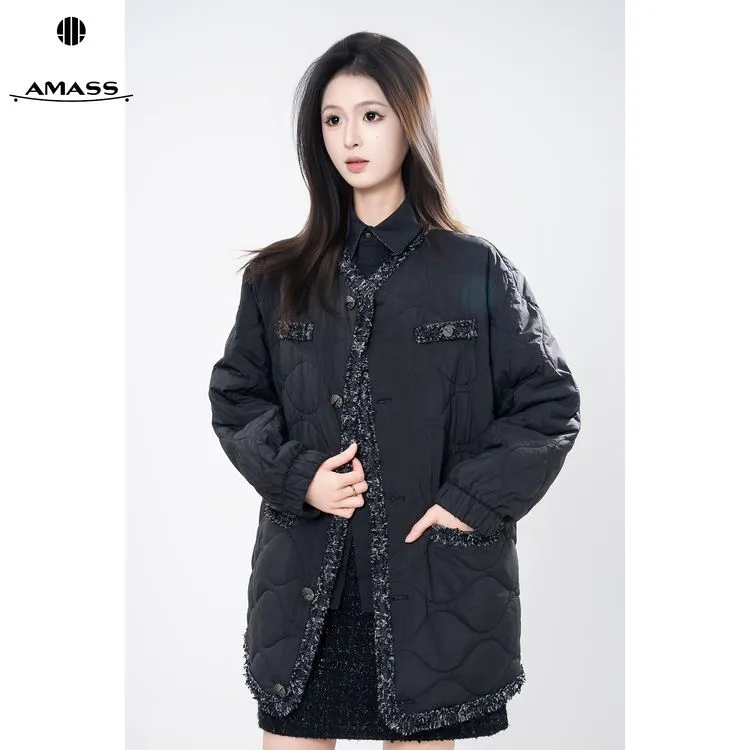 AMASS/阿玛施冬季新款松弛感精致毛边小香风优雅棉服外套女540040