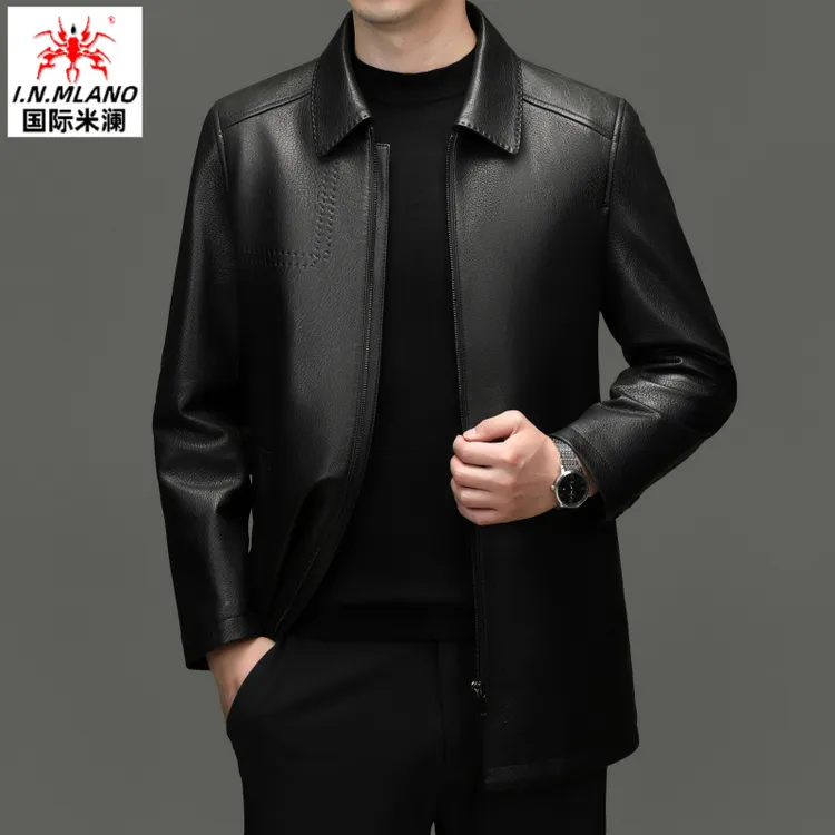 【山羊皮】中长款头层羊皮风衣皮夹克真皮皮衣男士修身大衣外套男款