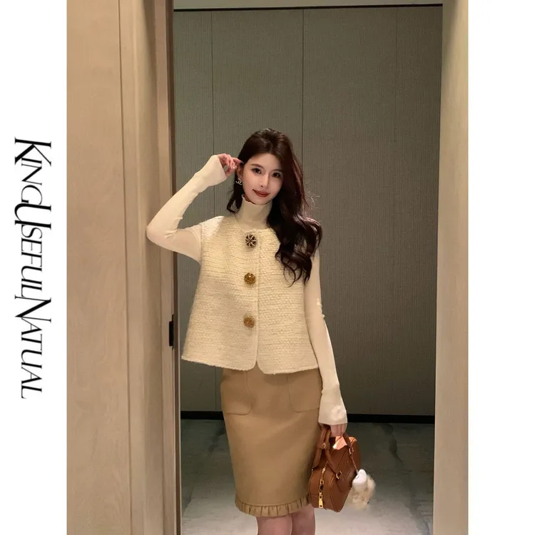 KUN【雪鸢】扣子亮点 定制羊毛金丝百搭精致款洋气高贵马甲上衣