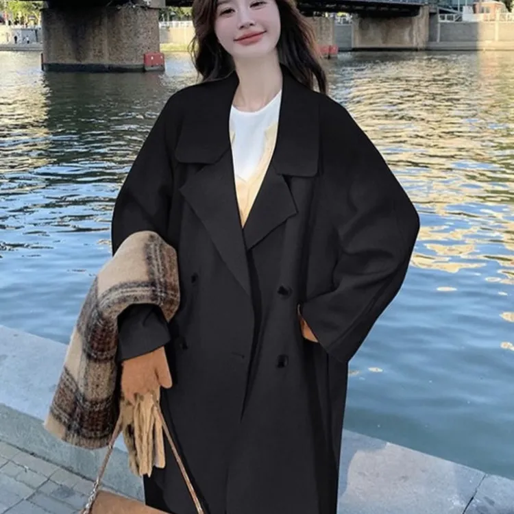 【梅子推荐】2509高定系列羊毛大衣秋冬黑色赫本风毛呢外套