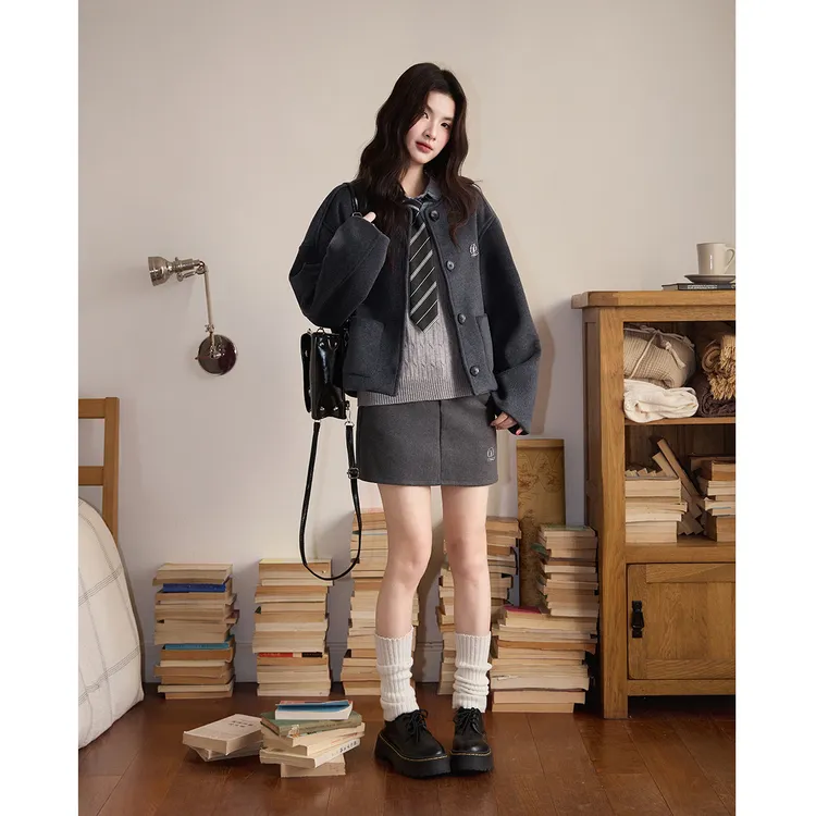 DGOLD白小鱼 韩系学院风短款毛呢外套女秋冬季夹棉加厚夹克E1033