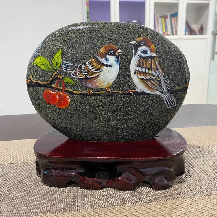 高端纯手工石头画麻雀工艺品中式玄关客厅家居装饰品摆件