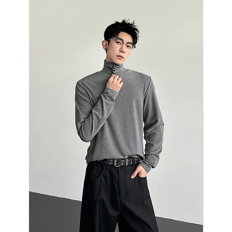 灰色半高领打底衫男款秋冬季高级感痞帅内搭卫衣美式正肩长袖t恤