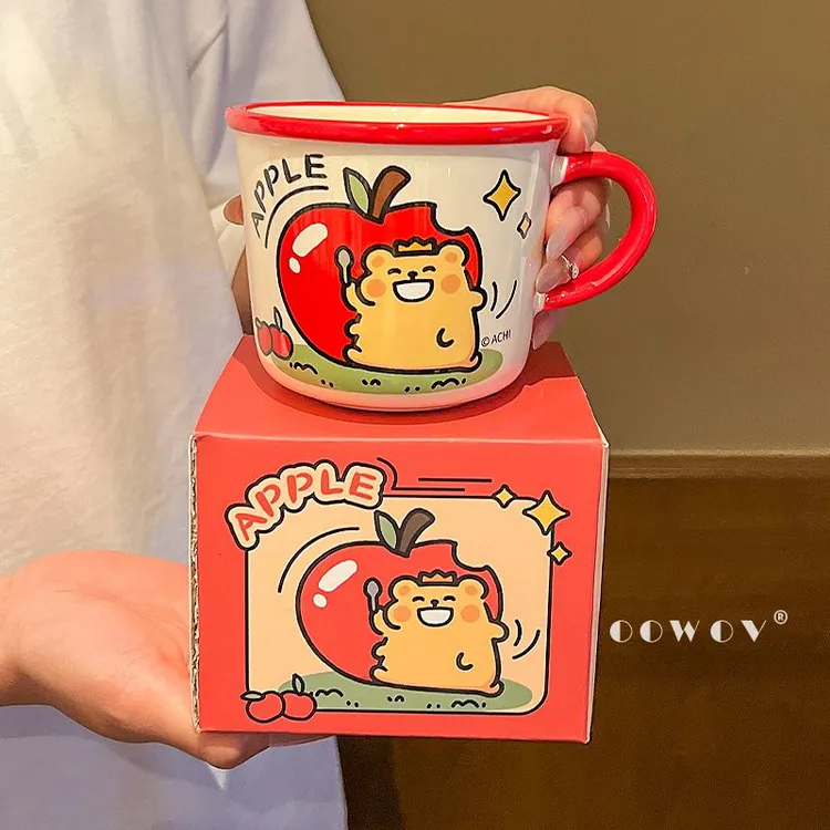 小熊虫马克杯子新款女生高颜值陶瓷水杯带刻度牛奶杯情侣生日礼物