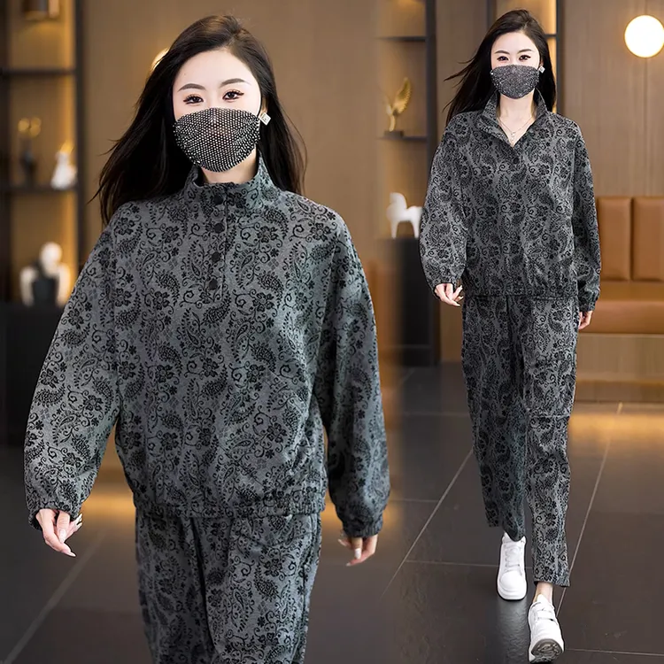 【女神新衣】2025秋季新款韩系显瘦减龄立领上衣阔腿裤两件套