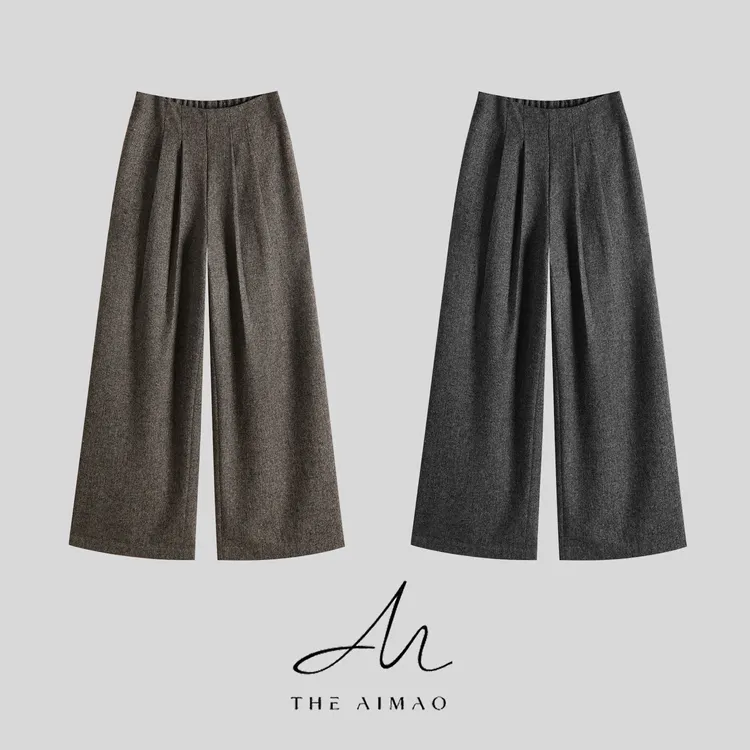【THE AIMAO】”老钱都会”羊毛混纺垂顺双褶显瘦直筒休闲裤XYX82833