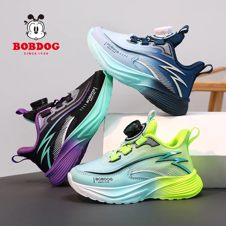 巴布豆儿童鞋子男童网面运动鞋2025新款秋季旋转纽扣透气跑步潮鞋