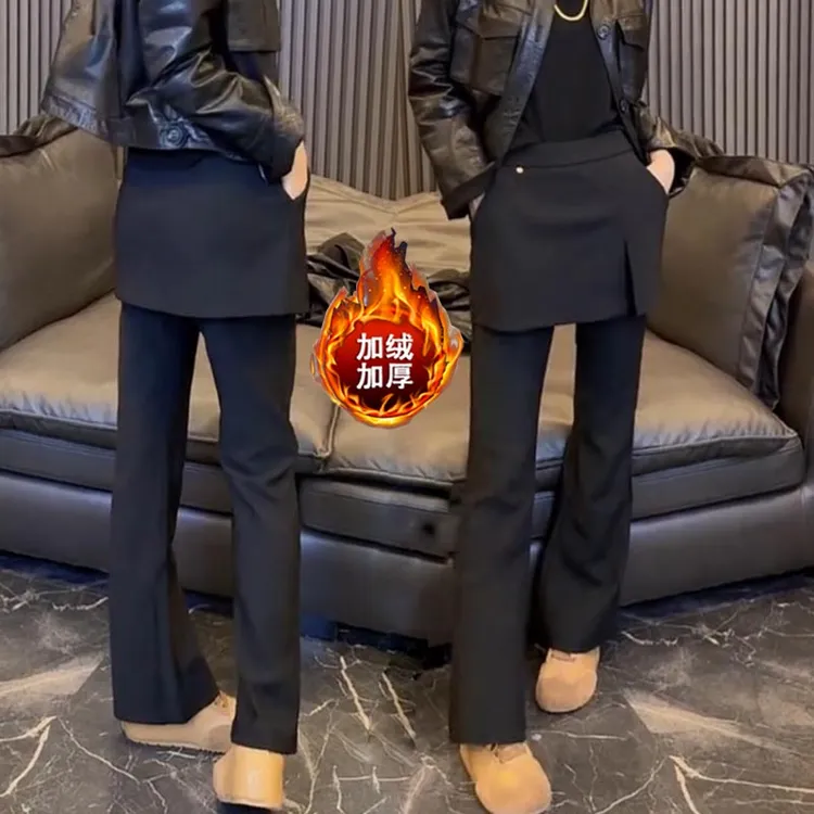 超好看黑色微喇叭裤2025秋冬新款加绒加厚显瘦窄版直筒休闲裤裙女