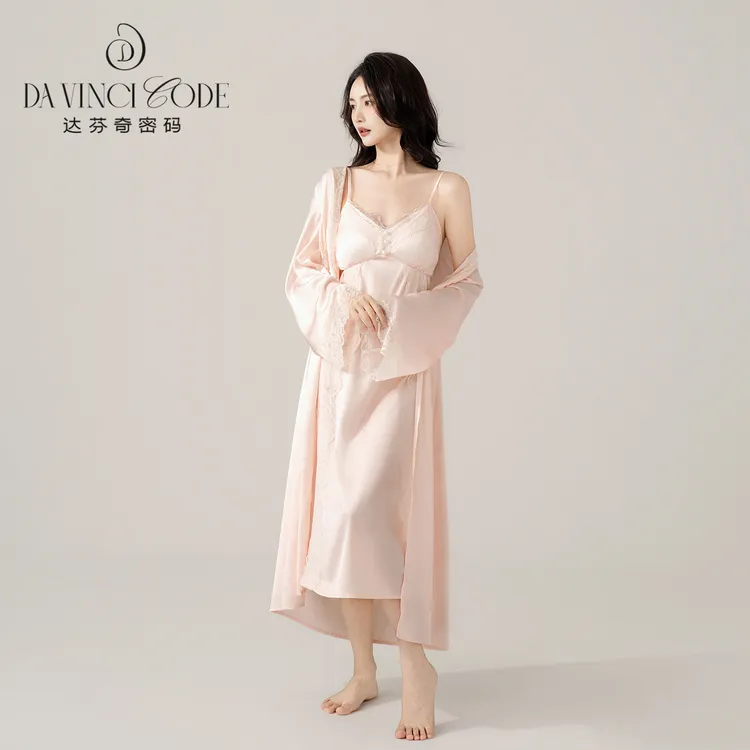 达芬奇密码新款晨袍【粉调物语】法式性感蕾丝四季可外穿睡衣家居服