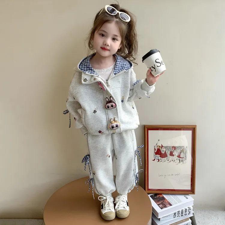 小女童运动套装网红拉布布衣服时尚女宝卫衣洋气春秋季连帽两件套