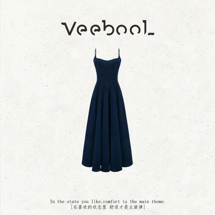 薇宝儿 Veebool【蓝调舞曲】秋季新款原创设计时尚气质显瘦连衣裙