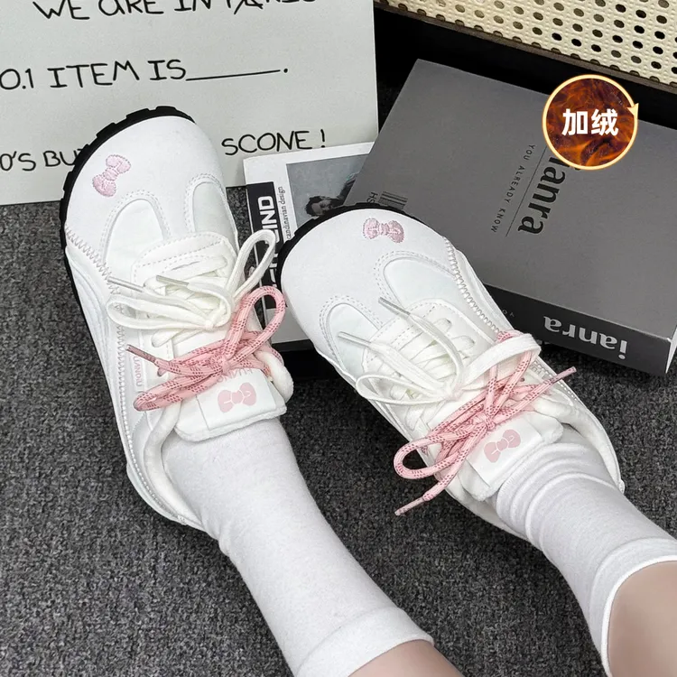 环球加绒女小白鞋2025新款秋冬德训鞋保暖皮面百搭舒适女士休闲鞋