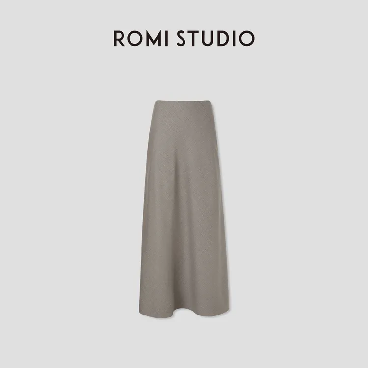 ROMI STUDIO“从容优雅”绵羊毛混纺斜纹花纱感A字半裙 RW24WXD1254