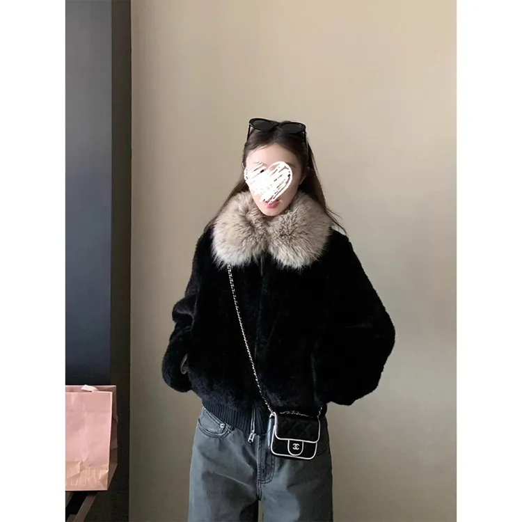 Miss sumey#1515自制秋冬夹棉气质大毛领精致百搭短款保暖外套女