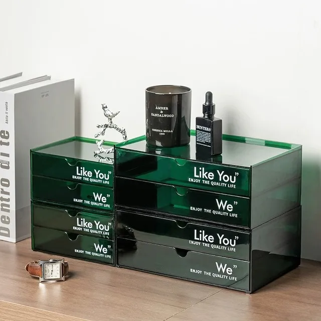 RMAX桌面收纳盒北欧轻奢风亚克力透明收纳柜抽屉式办公置物架