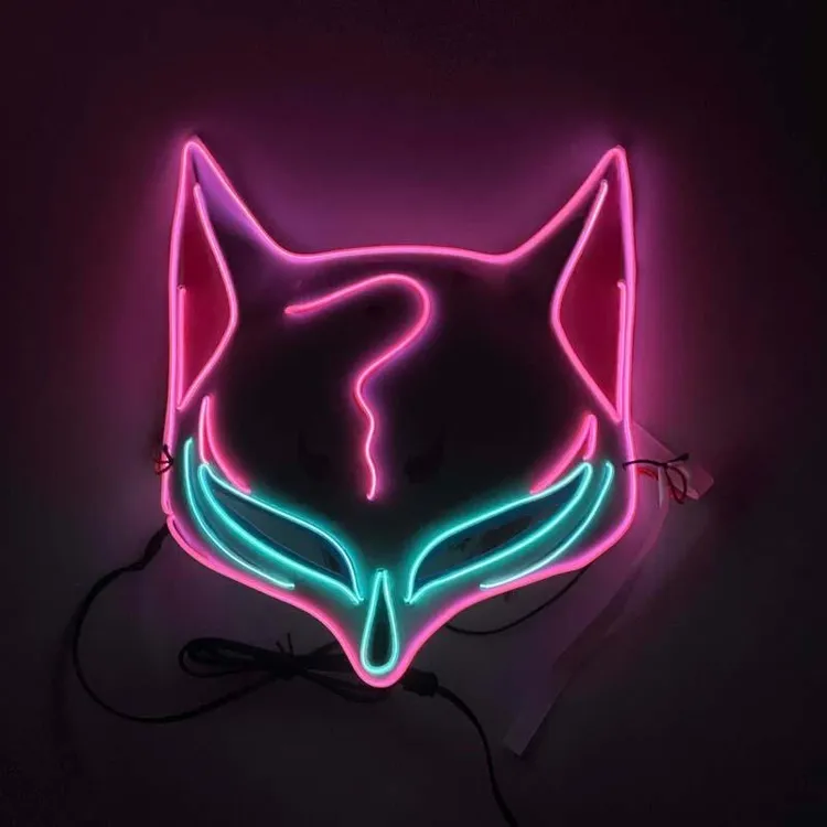 万圣节ED发光狐狸面具半脸和风灵狐妖舞会派对演出酒吧道具面罩