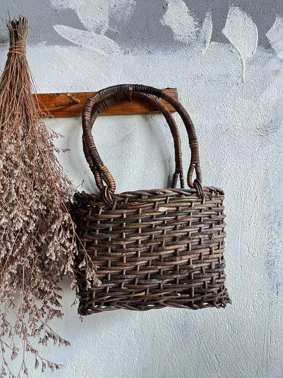 野生藤编织手拎斜挎两用茶艺包纯手工藤篮迷你古风花篮挂件