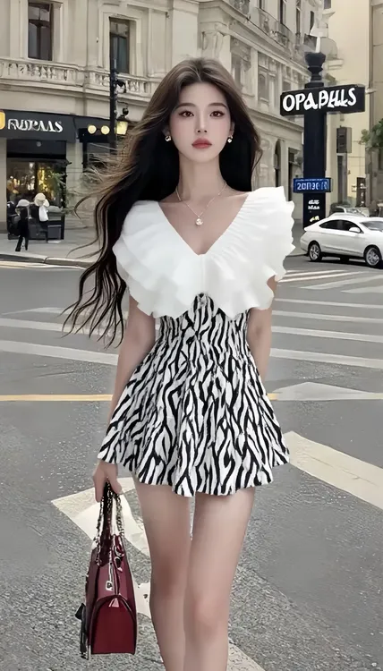 优雅高端大气法式温柔别致设计感V领连衣裙女轻奢时尚高级氛围感