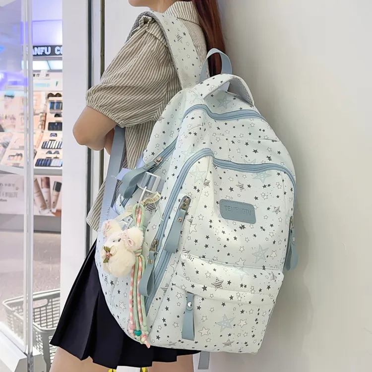 学院风书包女初中生韩版大容量高中学生五角星背包2025新款双肩包