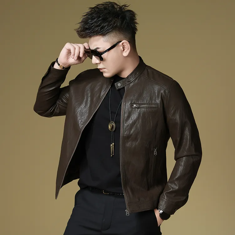 KEMPOTIWON肯珀蒂韦皮衣男士痞帅机车夹克秋季重工短款立领外套潮