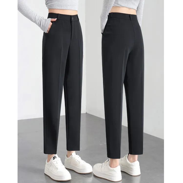 黑色西装裤女春秋九分2025新款小个子休闲直筒裤垂感职业烟管西裤