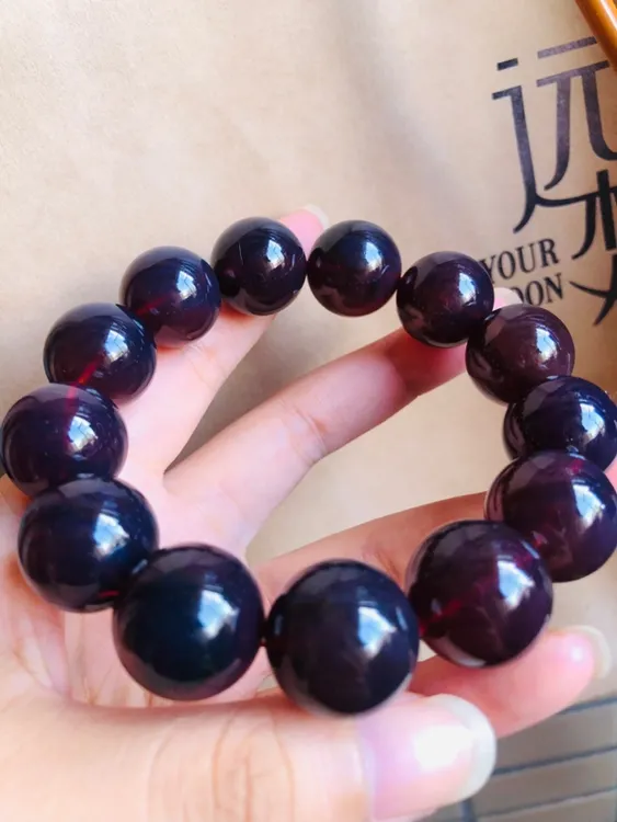 收藏级缅甸纯天然满蜜紫罗兰琥珀蜜蜡18+手串男女同款