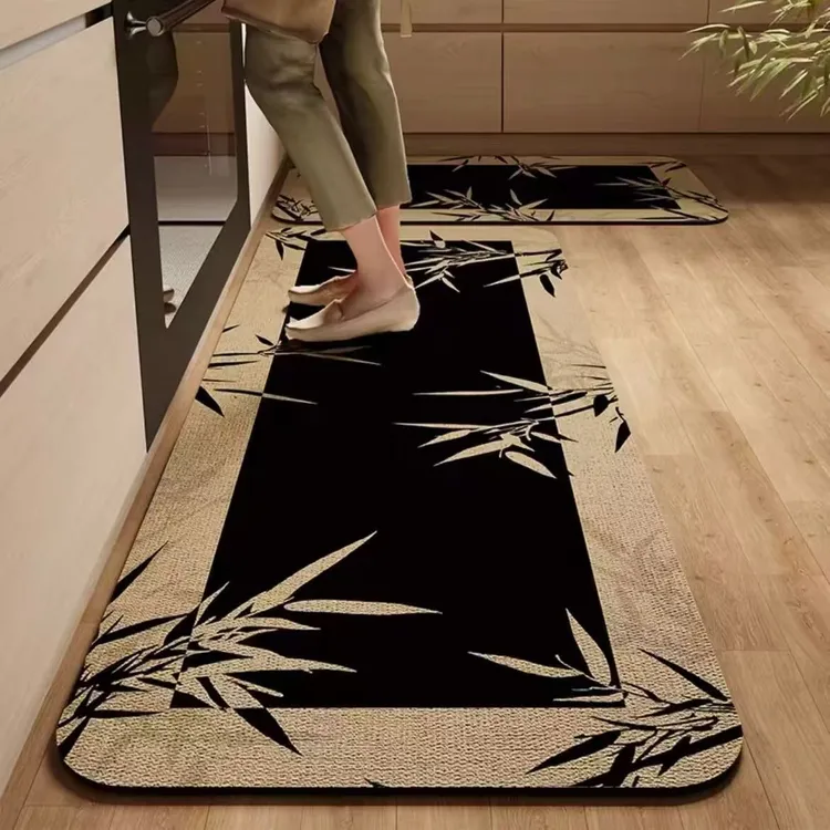 新中式厨房专用地垫绿色防水防油可擦免洗脚垫硅藻泥吸水防滑地毯