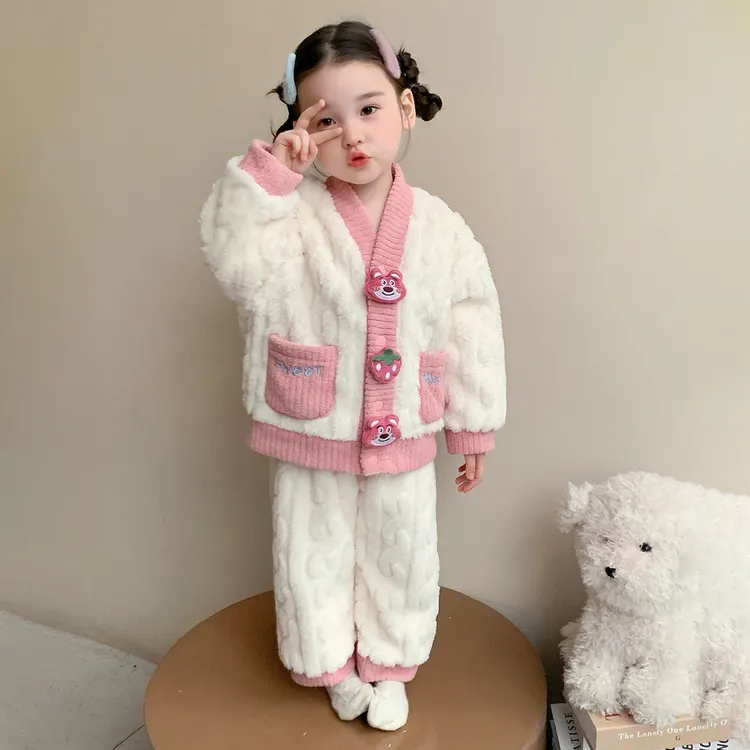 女童秋冬季新款居家女保暖家居服套装小女孩睡衣女宝童装加厚睡衣