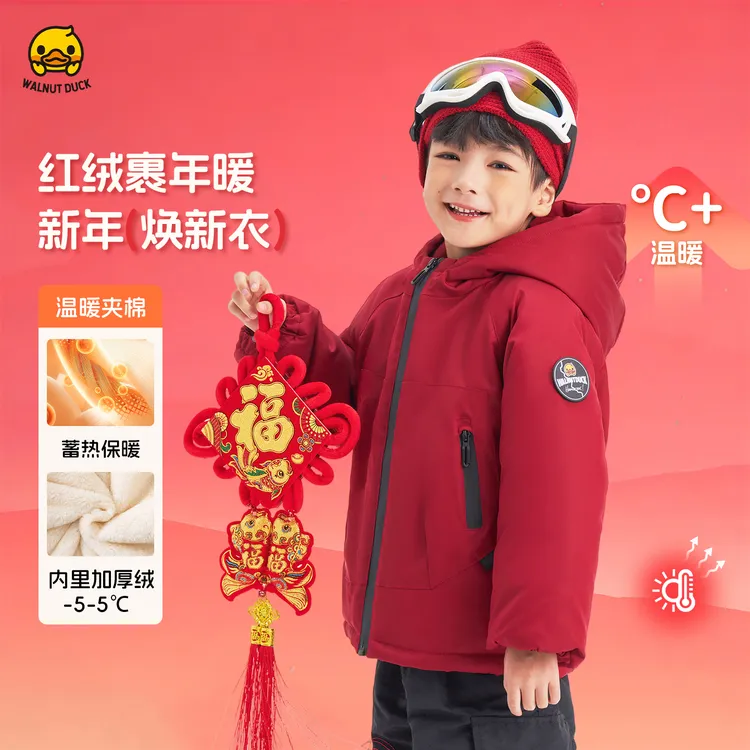 2025小黄鸭一件过冬加厚兔毛绒保暖防风防泼水派克服棉服Y5F018