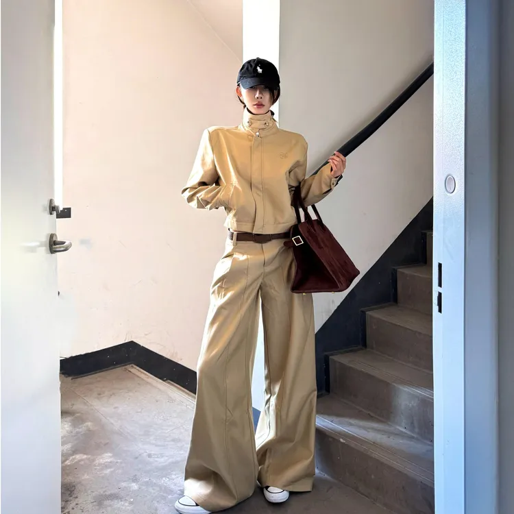 甜酷风高级感小众套装女2025年秋季新款时尚立领夹克阔腿裤两件套