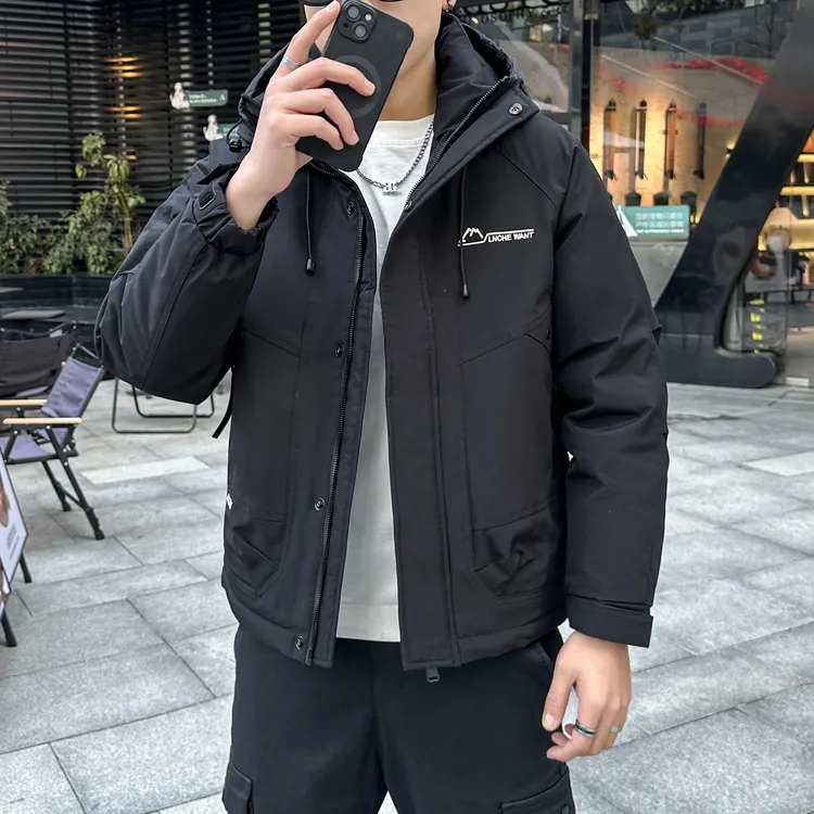 美式休闲男士冬季防风防刮保暖工装冲锋衣白鸭绒羽绒服外套男9533