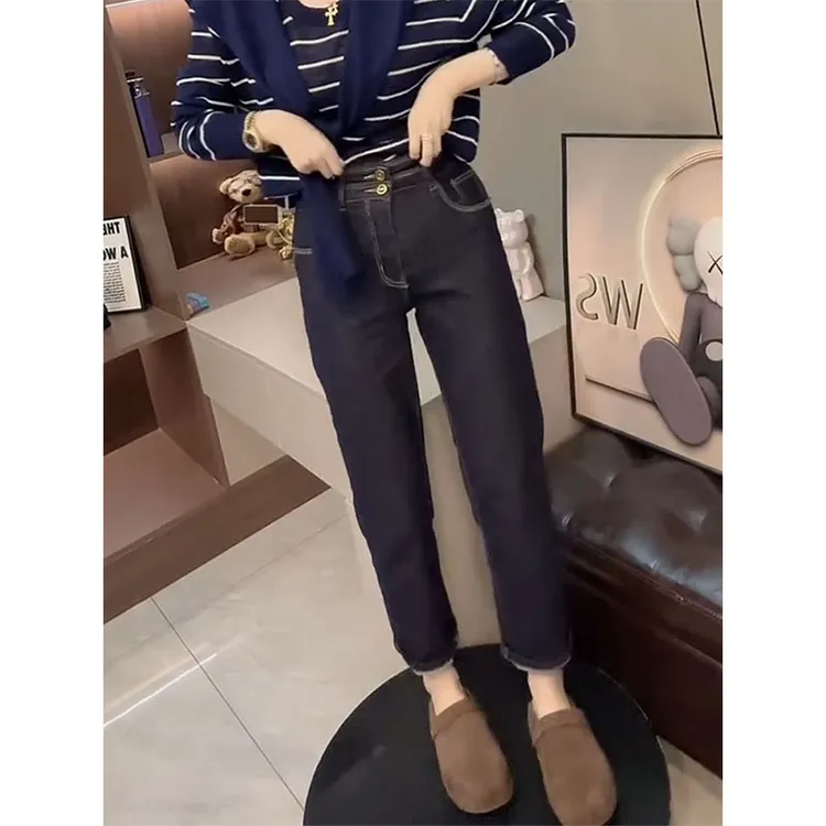 2025秋季新款小个子高腰显瘦直筒烟管裤普洗蓝洋气百搭九分牛仔裤