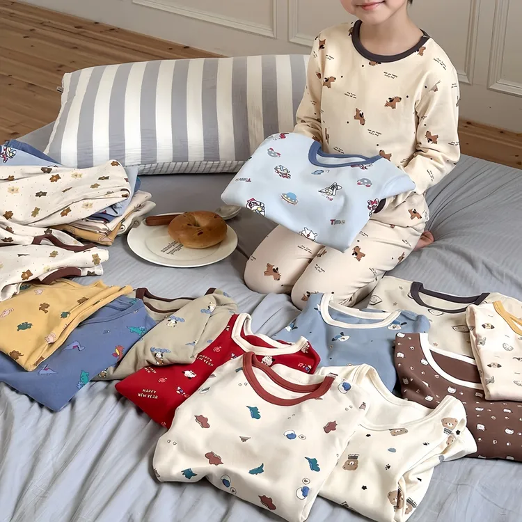 2025年秋冬季新款儿童纯棉莱卡秋衣秋裤套装男童女童宝宝睡衣A类
