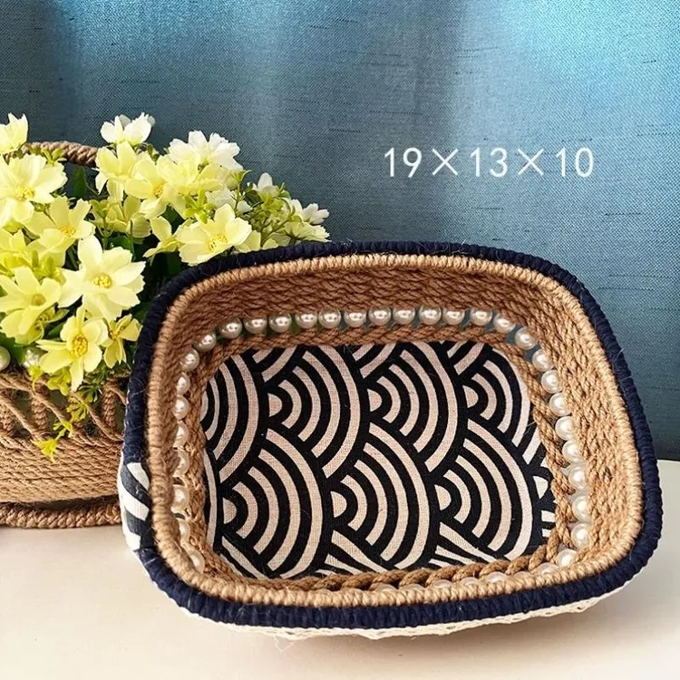 麻绳手工编织收纳盒DIY创意桌面小项目存储蓝色