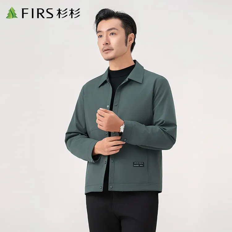 FIRS/杉杉2025秋季纯色宽松型散口袖翻领夹克商务休闲上衣男士