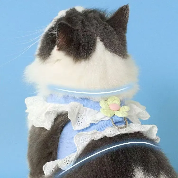 猫咪牵引绳可调节带小花狗狗防挣脱胸背带宠物衣服牵引绳外出遛猫