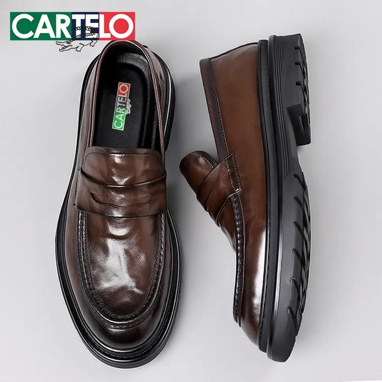 CARTELO/卡帝乐鳄鱼男鞋真皮牛皮一脚蹬上班开车乐福鞋休闲皮鞋男