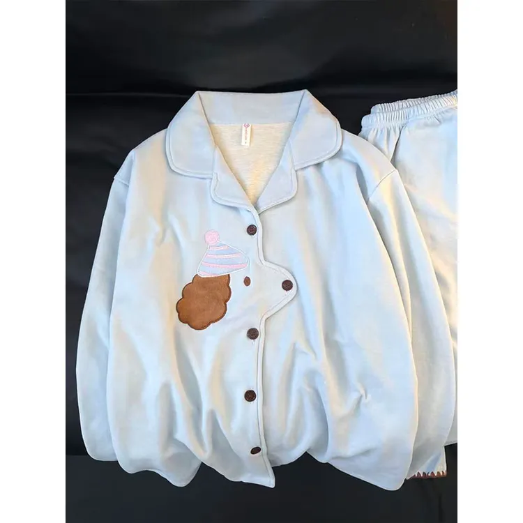 秋冬新款可爱Baby蓝卷毛狗加厚羊绒睡衣女款冬季保暖家居服可外穿