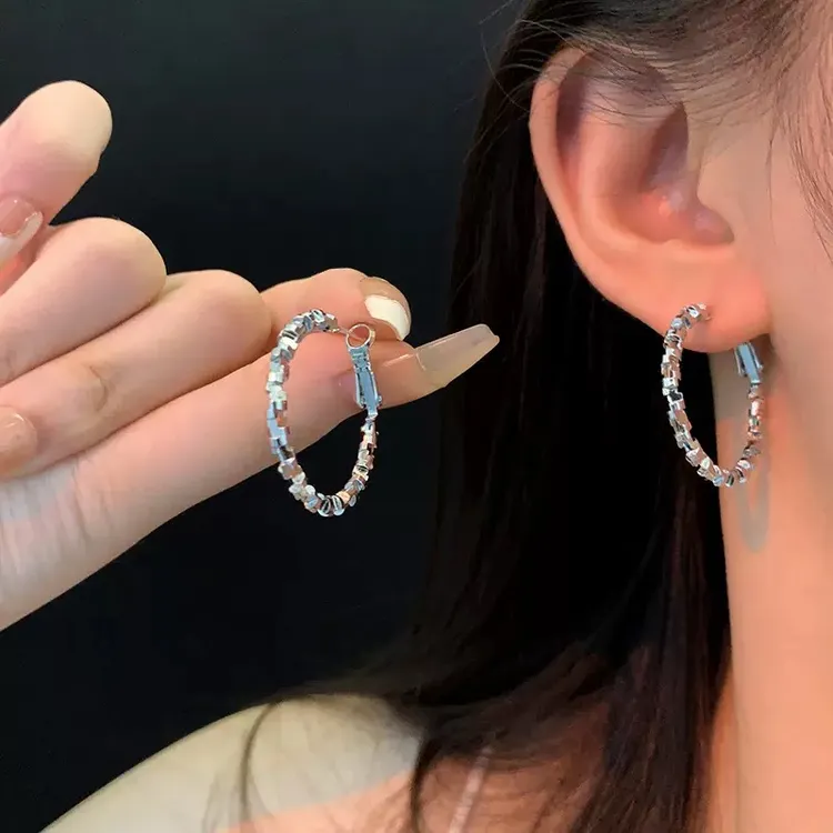      【碎银子素圈】防敏养耳高级百搭碎银子素圈精致耳环